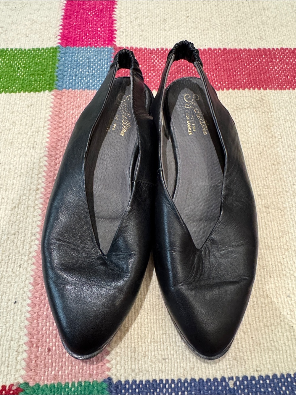 Seychelles Black Leather Pointed Slingback Flats - size 7.5